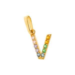 Pingente Letra V De Ouro 18K E Pedras De Zircônia