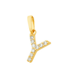 Pingente Letra Y De Ouro 18K E Pedras De Zircônia