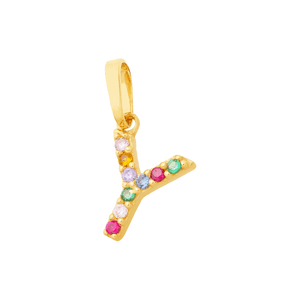 Pingente Letra Y De Ouro 18K E Pedras De Zircônia