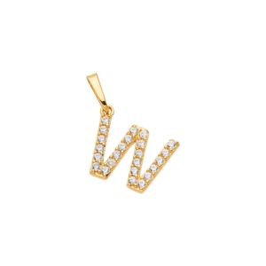 Pingente Letra W De Ouro 18K E Pedras De Zircônia