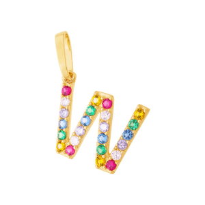 Pingente Letra W De Ouro 18K E Pedras De Zircônia
