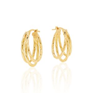 Argola Oval De Ouro 18k Fio Triplo Torcido