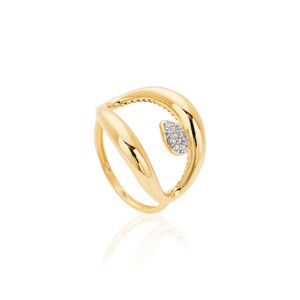 Anel De Ouro 18k Orgânico Gota Com Zircônias
