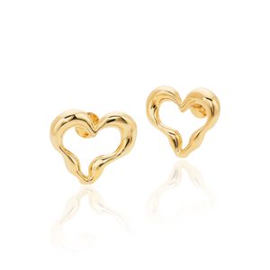 Brinco De Ouro 18k Coração Orgânico