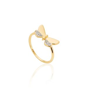Anel De Ouro 18k Borboleta Metade Cravejada