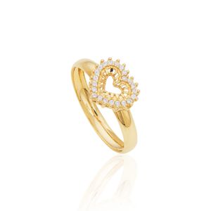 Anel Coração de Ouro 18k E Zircônias