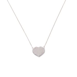 Colar Prata 925 Coração com Zircônias 45cm