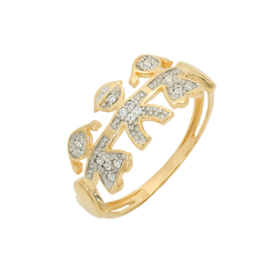 Anel De Ouro 18k Filhos Duas Meninas e Um Menino com Corações