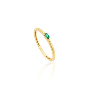 Anel Solitário De Ouro 18K Com Zircônia Esmeralda