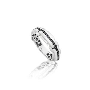 Anel De Ouro Branco 18K com Diamantes Negros