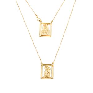Escapulário De Ouro 18K Sagrado Coração De Jesus Fosco 60cm