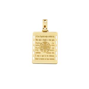 Pingente Placa De São Bento De Ouro 18K
