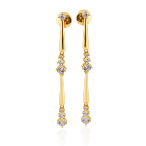 Brinco De Ouro 18K Fio de Gota Com Zircônias