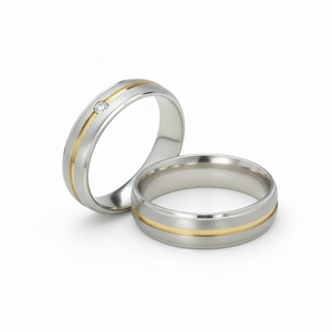 Aliança De Namoro Prata Fosca Com Filete De Ouro
