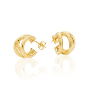 Argola De Ouro 18K Fio Triplo Com Central Torcida