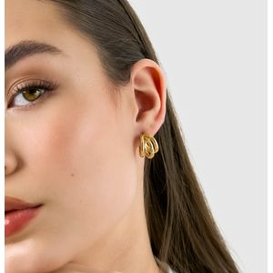 Argola De Ouro 18K Fio Triplo Com Central Torcida