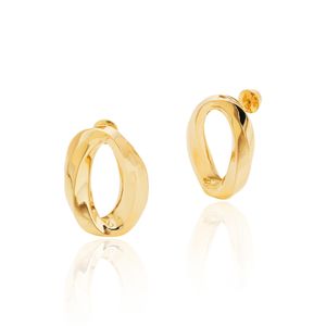 Brinco De Ouro 18K Oval Torcido
