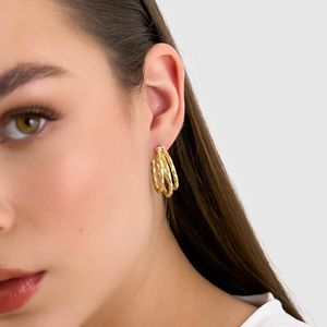 Argola Oval De Ouro 18K Fio Triplo Torcido