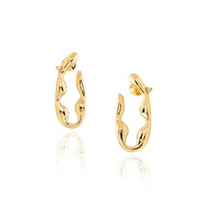 Brinco De Ouro 18K Orgânico Com Zircônia