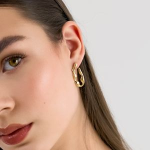 Brinco De Ouro 18K Orgânico Com Zircônia