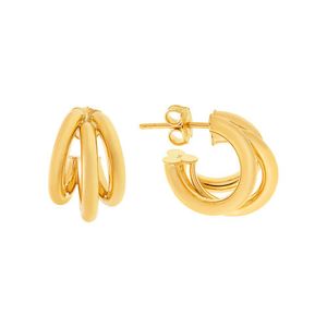 Brinco De Ouro 18k Argola Fio Triplo