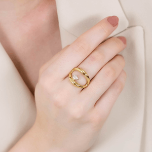 Anel De Ouro 18K Orgânico Gota Com Zircônias