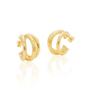 Argola De Ouro 18K Fio Triplo Central Desenhada