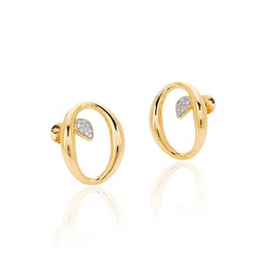 Brinco De Ouro 18K Orgânico Gota Com Zircônias