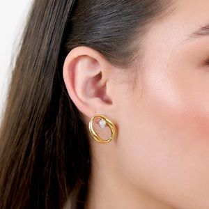 Brinco De Ouro 18K Orgânico Gota Com Zircônias