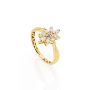 Anel De Ouro 18K Flor De Brilhantes