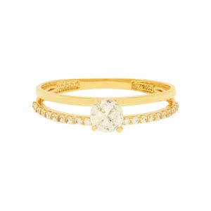 Anel Solitário De Ouro 18K Aro Duplo Com Zircônia