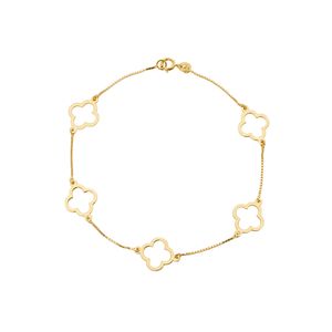 Pulseira De Ouro 18K Trevos Vazados 18cm