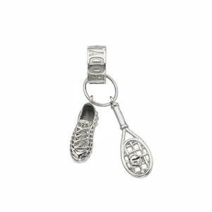 Pingente Esportivo De Prata 925 Tênis e Raquete de Tennis de Quadra