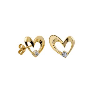 Brinco De Ouro 18K Coração Com Zircônia