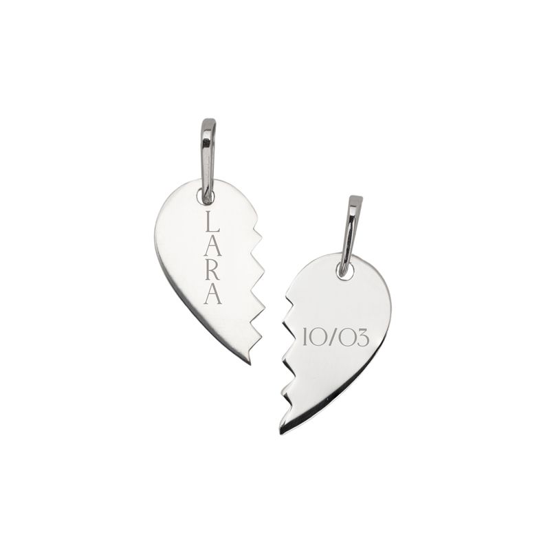 Pingente De Prata 925 Coração Duas Metades