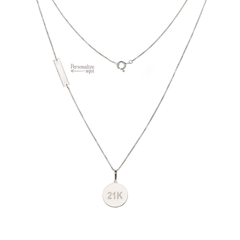 Colar Em Prata 925 Medalha 21K Com Placa Personalizada