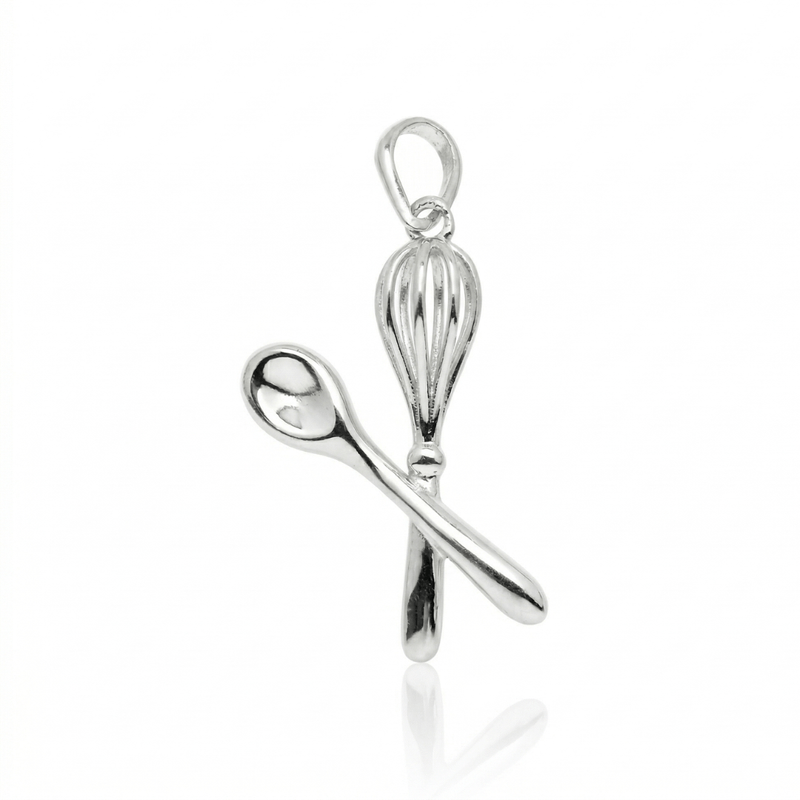 Pingente De Prata 925 Culinário Fouet E Colher