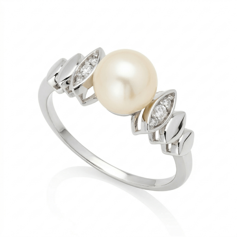 Anel De Ouro 18k Pérola Com Detalhe Navete