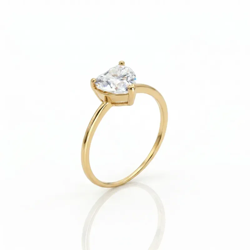 Anel Solitário De Ouro 18K Com Moissanite Coração 7mm