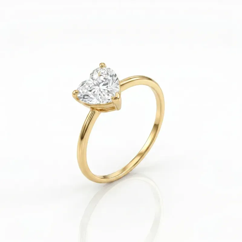 Anel Solitário De Ouro 18K Com Moissanite Coração 7mm