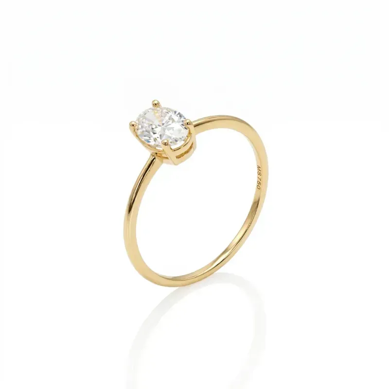 Anel Solitário De Ouro 18K Com Moissanite Oval 7mm