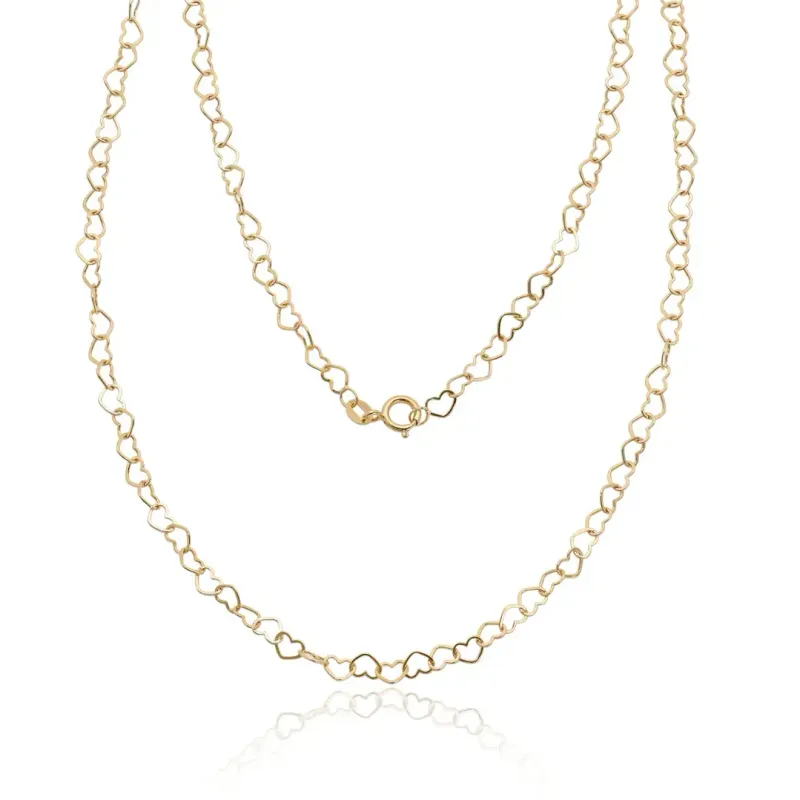 Colar De Ouro 18k Corações 45cm
