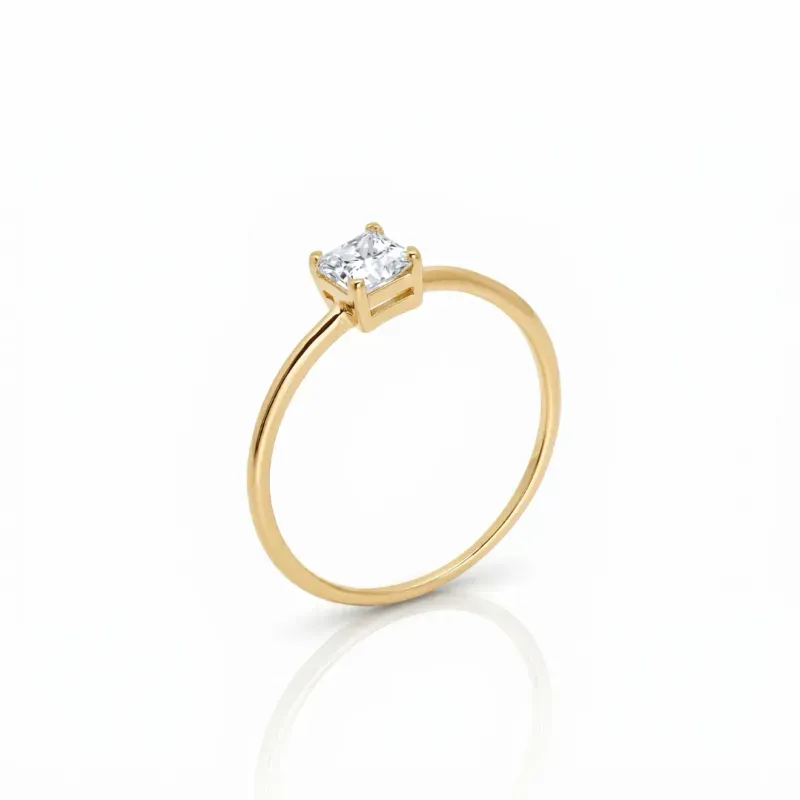 Anel Solitário De Ouro 18K Moissanite Quadrado